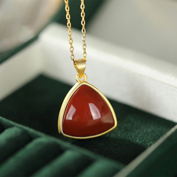 Original Design Southern Red Tourmaline Triangle Geometric Pendant