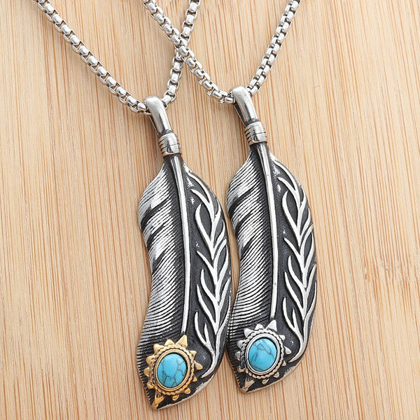 Vintage Stainless Steel Goro Feather Necklace For Men Women