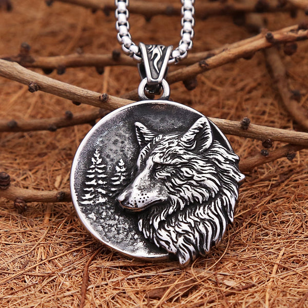 Vintage Viking Wolf Head Pendant Necklace For Men