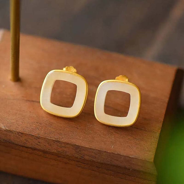 Original Silver Natural Hetian Jade Stud Earrings