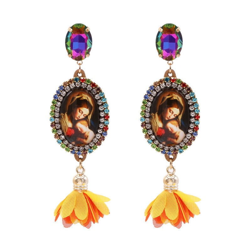 New Design Rhinestone Women Religious Earrings Angel Drop Earrings Flower Earrings