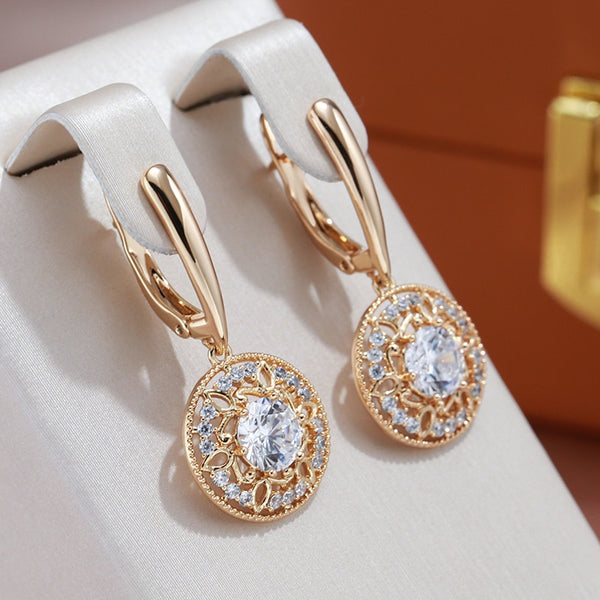 Classic Flower Texture Inlay High Quality Zircon Women's Dangle Earrings