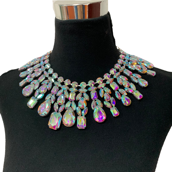 Collar de gran tamaño, joyería para hombres y mujeres, collar de cristal AB con piedras preciosas de cristal brillante.