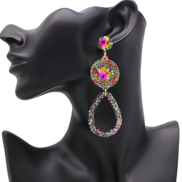 Bohemian Colorful Rhinestone Earrings For Women Long Drop Earrings