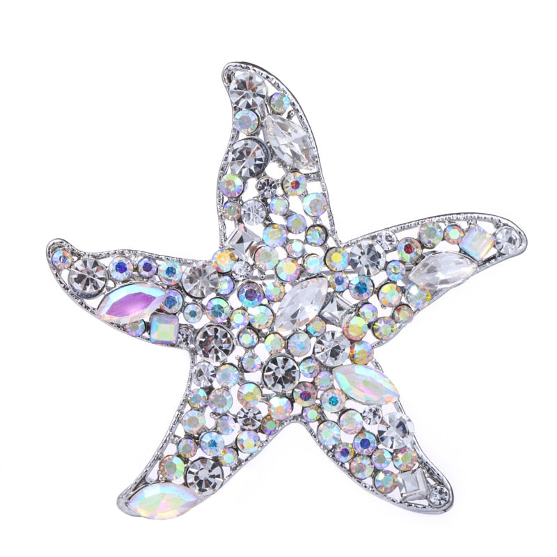 Sparkling Starfish Brooches For Women Unisex Big Rhinestone Sea Star Party Office Brooch