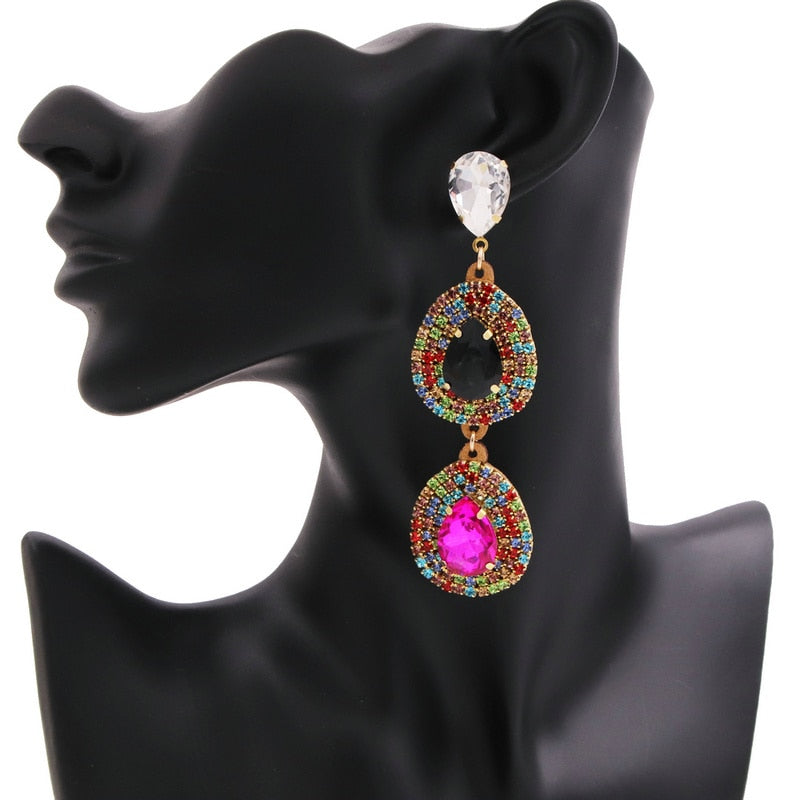 Statement Colorful Rhinestone Earrings For Women Water Drop Earrings