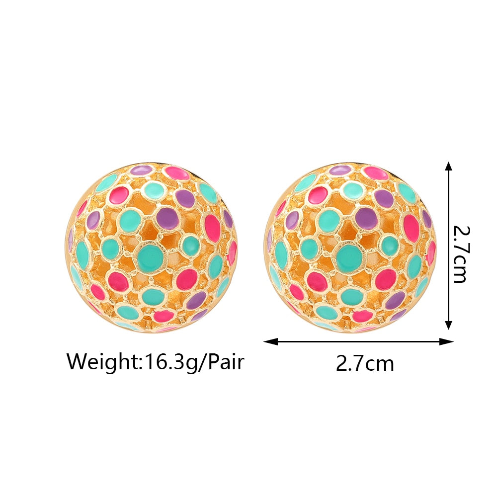 Bohemian Round Enamel Metal Stud Earrings For Women