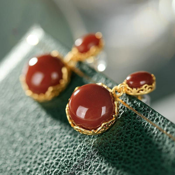 Natural Hotan South Red chalcedony Oval Earrings