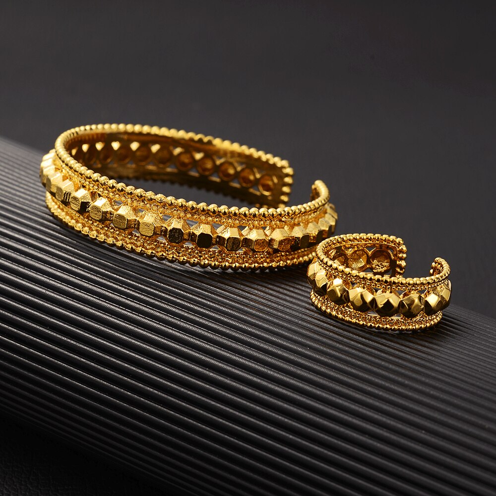 24K  Arab Bracelet Ring Sets Gold Color Banglet