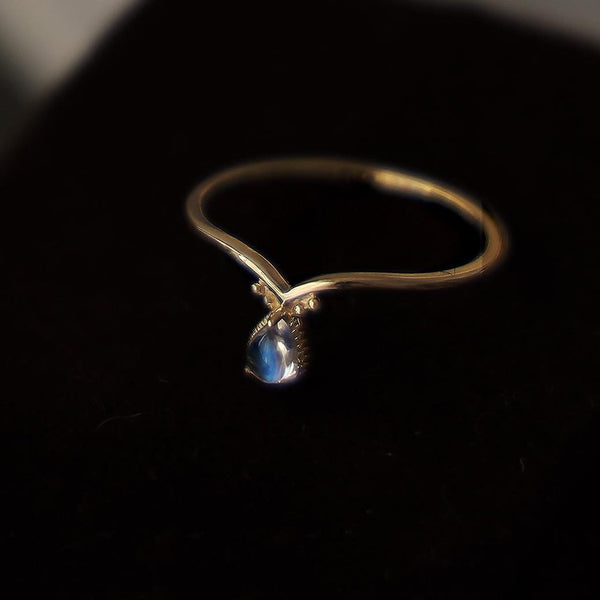 Designer original silver inlaid natural blue moonstone opening adjustable ring