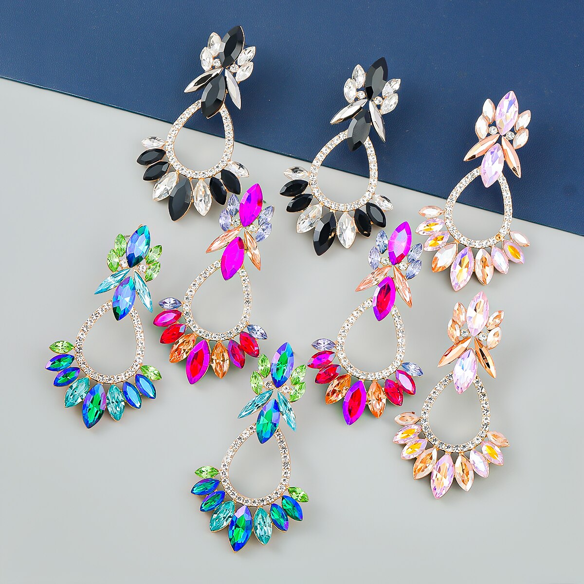 Fashion Metal Rhinestone Flower Geometric Earrings Women