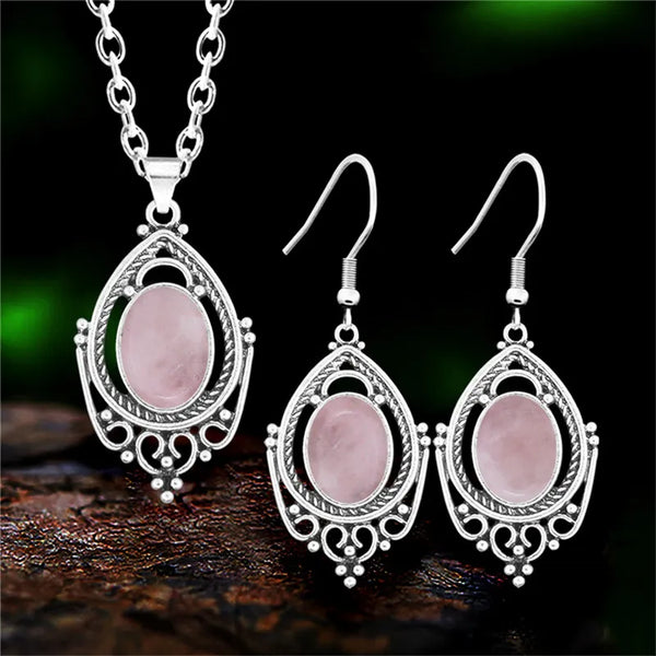 Vintage Natural Stone Quartz Jades Jewelry Set For Women