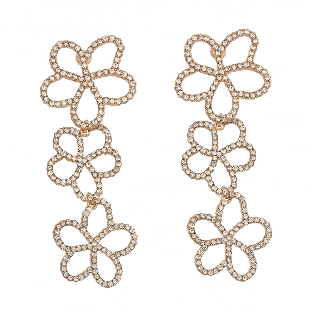 New Rhinestone Flower Dangle Drop Earrings For Women