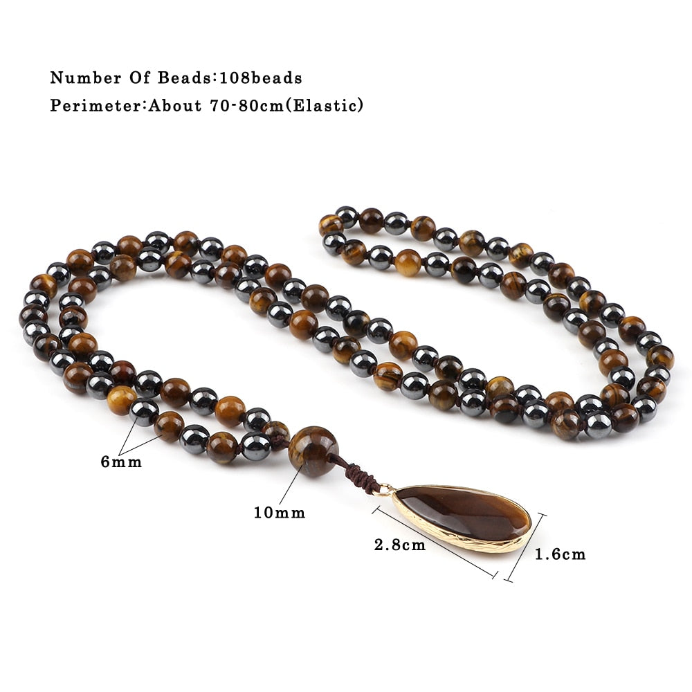 Men Hematite Tiger Eye Beaded Necklaces Classic Natural Stone Beads Pendant Necklaces Women