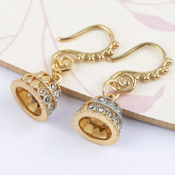 Ethnic Geometric gold Color Bell Inlaid Zircon Earring for Women