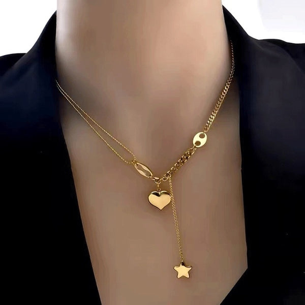 Long Love Heart Women Girls Necklaces Pendant Star Hanging Chain