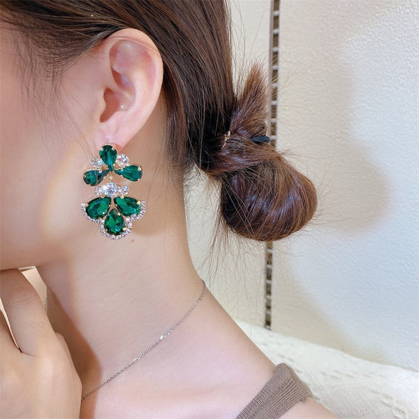 Fashion Green Crystal Leaf Drop Earrings Statement New Fashion Party Jewelry For Women