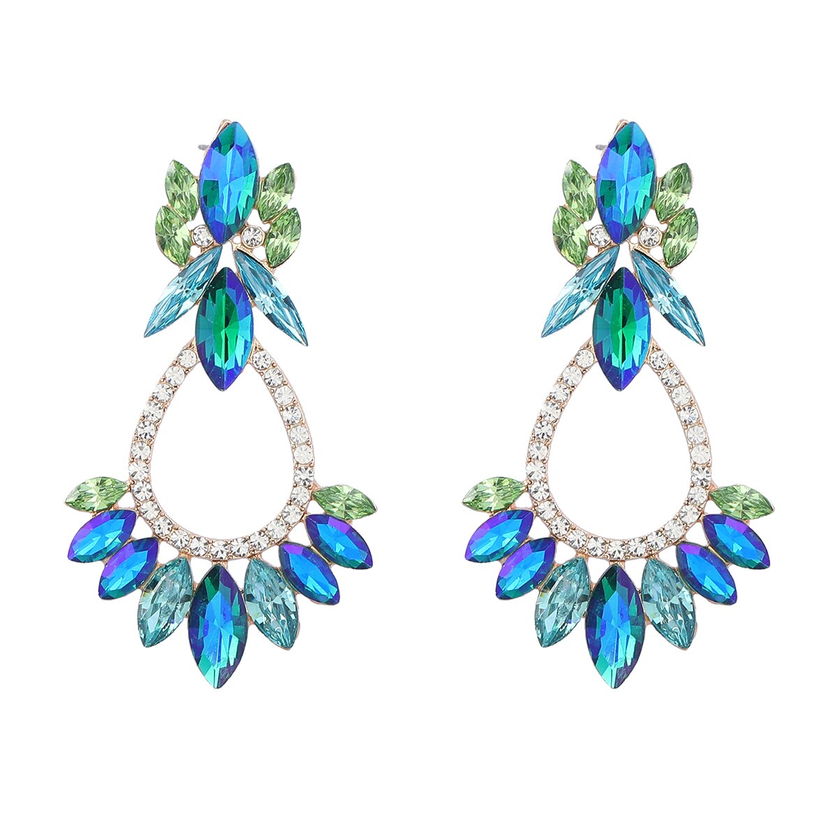 Fashion Metal Rhinestone Flower Geometric Earrings Women