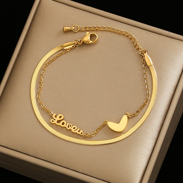 Luxury Famous Brand Jewelry Double Heart Letter LOVE Anklet Women