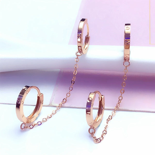 New in 585 purple gold plated 14k rose gold a two wearing hoop earrings for women