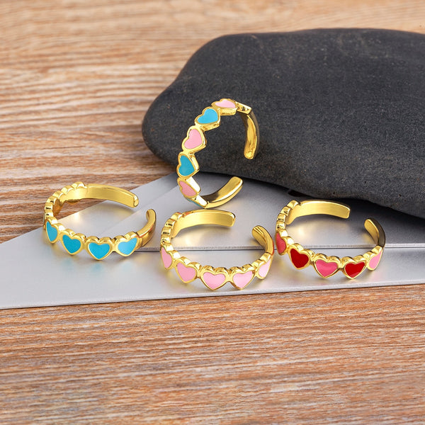 New Sweet Cute Drip Oil Heart Rings for Womens