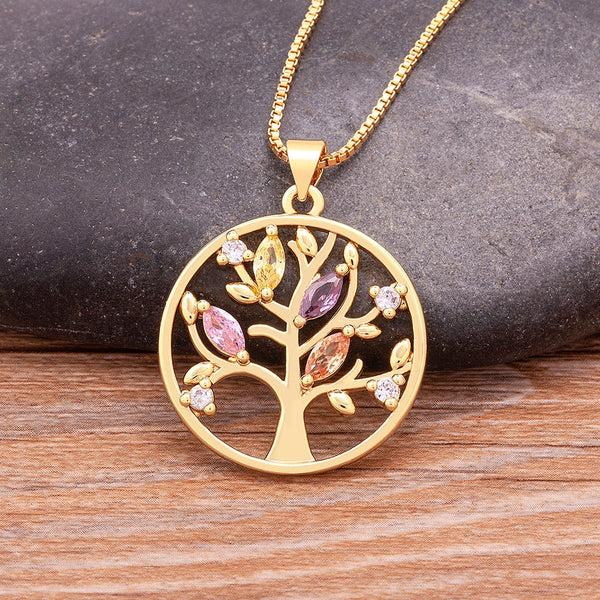 Trendy Custom Tree of Life Necklace for Women Gold Plated Round Pendant