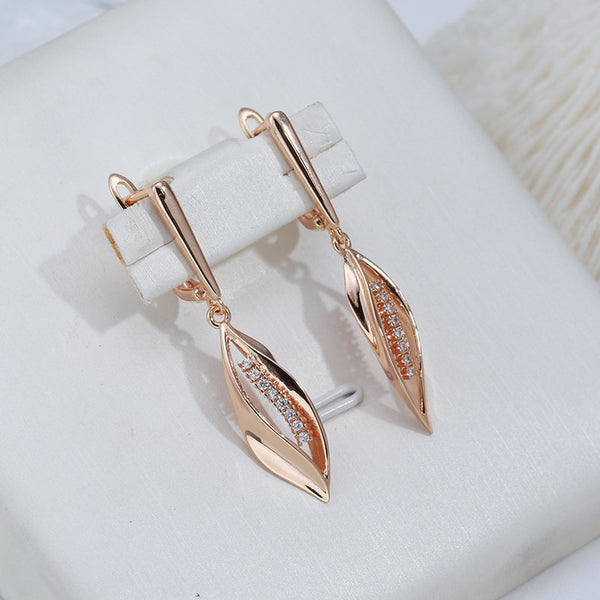 New 585 Rose Gold Color Long Drop Earrings for Women