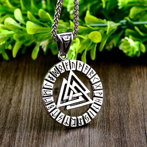 Vintage Viking Valknut Pendant Necklace Punk Nordic Stainless Steel Viking Odin Rune Pendant