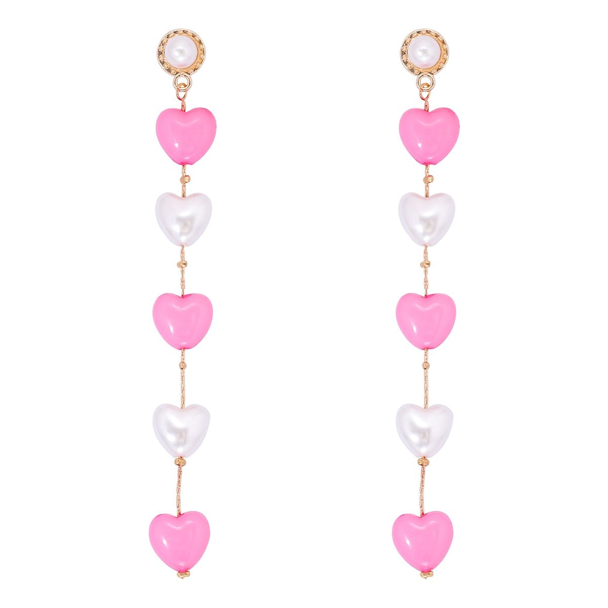 New Summer Cute Pink Heart Tassel Earrings Acrylic Pearl Drop Dangle Earrings