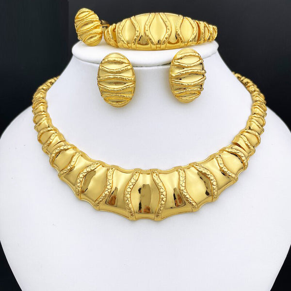 Brazil Gold Color Jewelry Set Women Prom Necklace Earrings Charm Bracelet