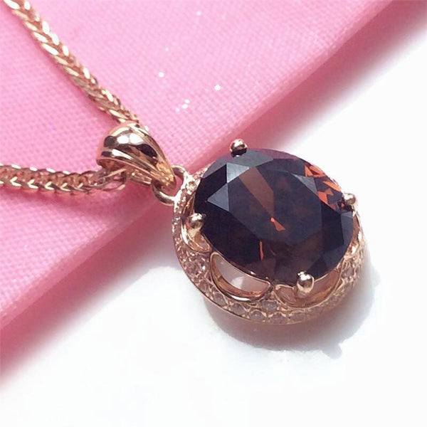 New in 585 purple gold plated 14k rose gold inlaid oval ruby pendant necklace