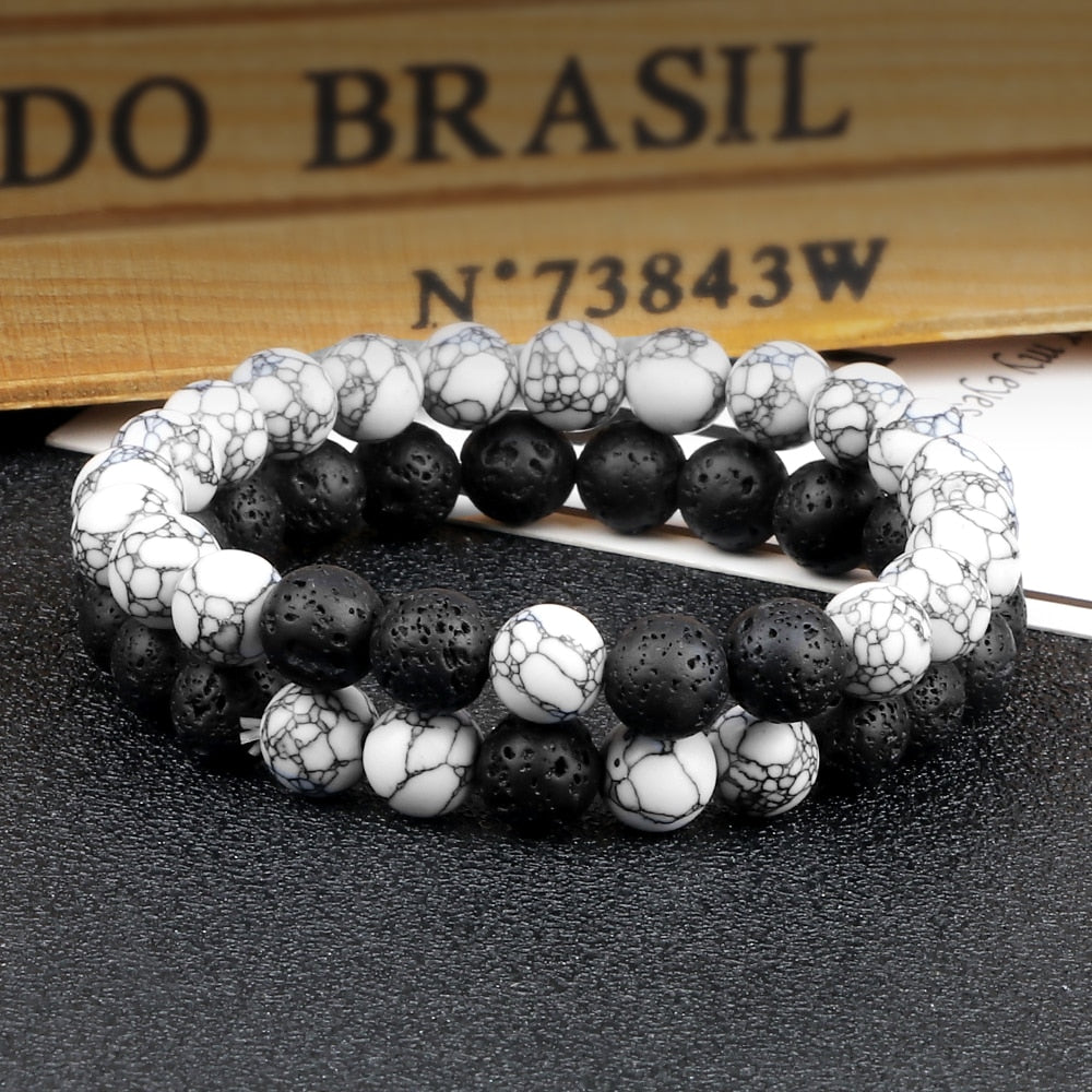 2pcs Couples Natural Stone Lava Beads Bracelets Trendy Men Hematite Beads Bracelet