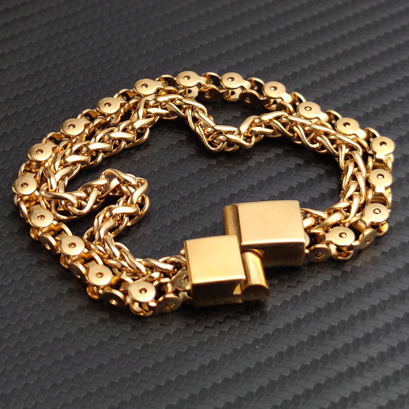 Charm Men Golden Chain Bracelet Stainless Steel NK Link Chain Bangle