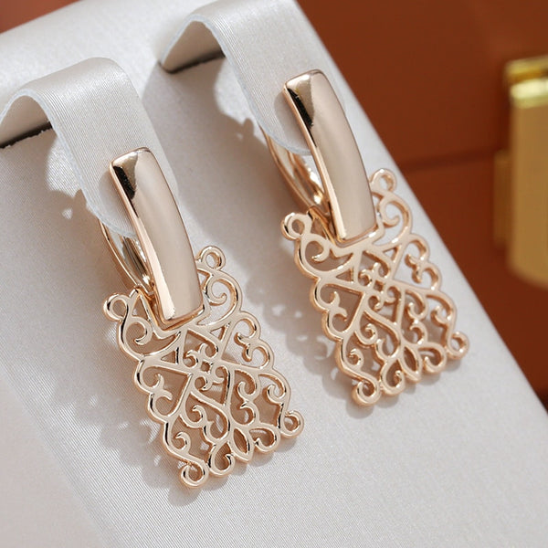 Vintage Square Hollow Texture 585 Rose Gold Color Earrings