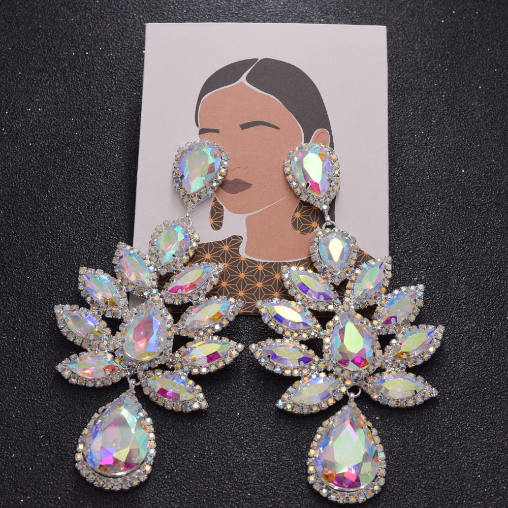 Luxury Big size Crystal Drop Earrings for Women Fashion Rhinestone Statement Earrings