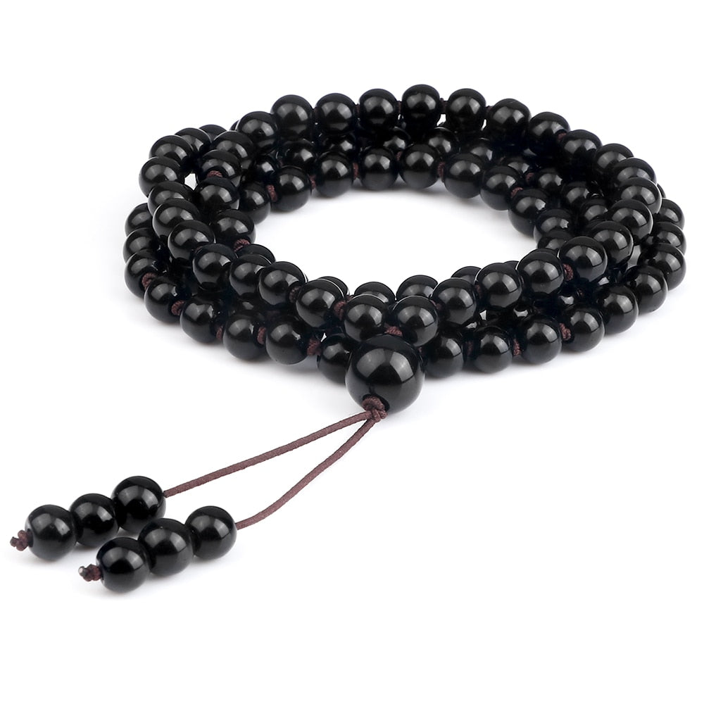 108 Mala Men Black stone Beads Healing Energy Bracelet Necklace