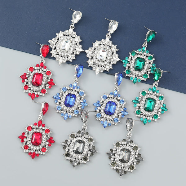 Fashion Metal Rhinestone Square Geometric Earrings for Women