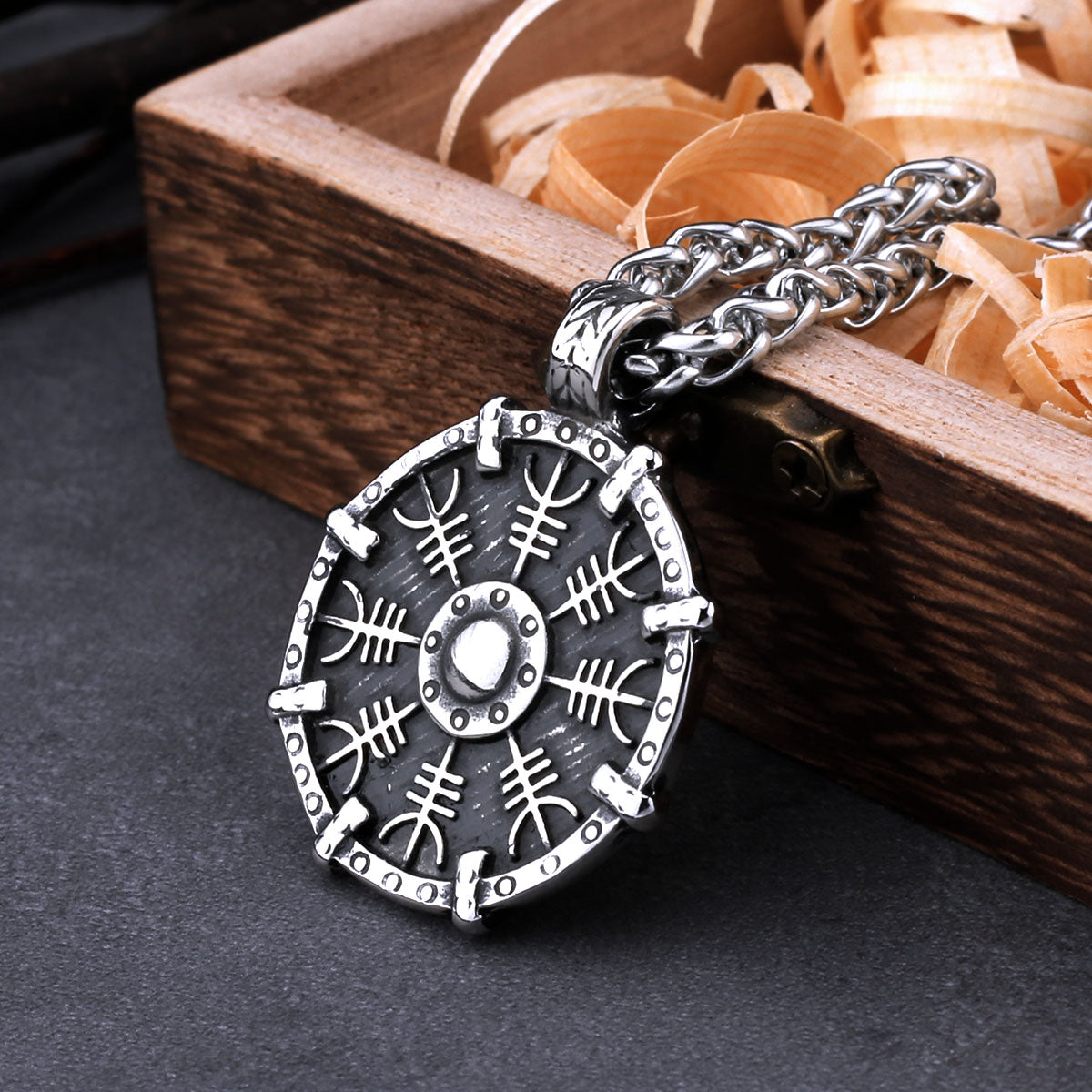 Stainless Steel Viking Rune Compass Necklace for Men