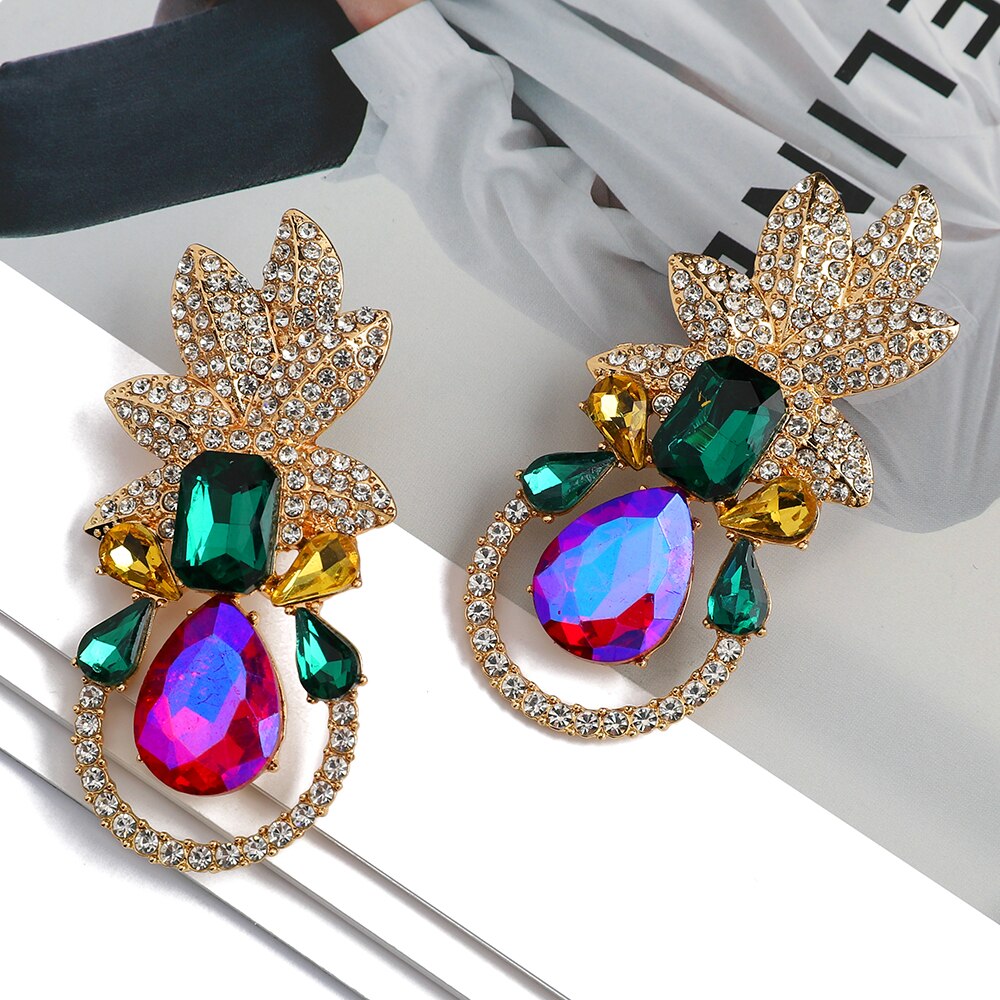 Fashion Metal Leaves Drop Earring For Women Crystal Dangle Earrings For Women