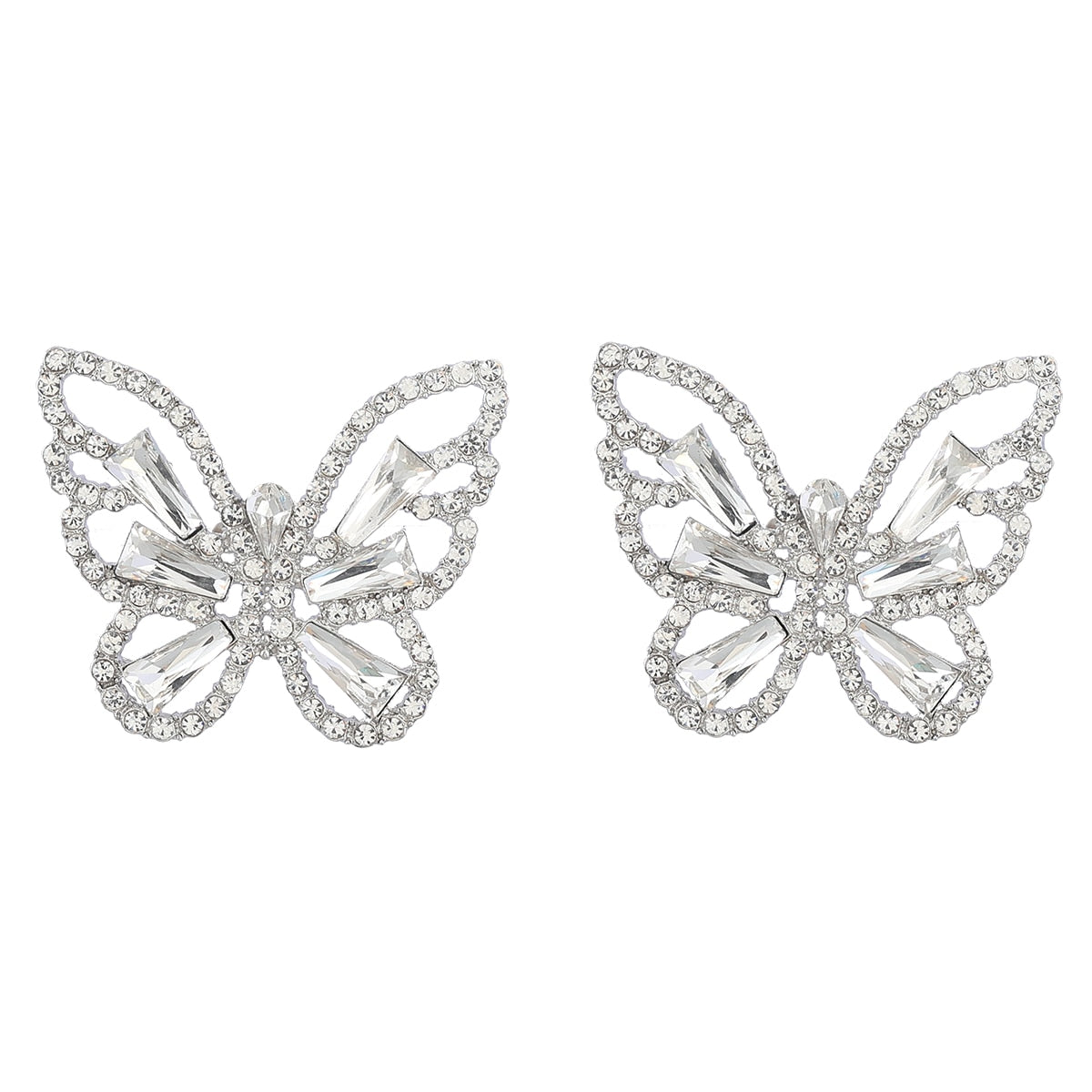 Fashion Metal Cutout Rhinestone Butterfly Earrings Women