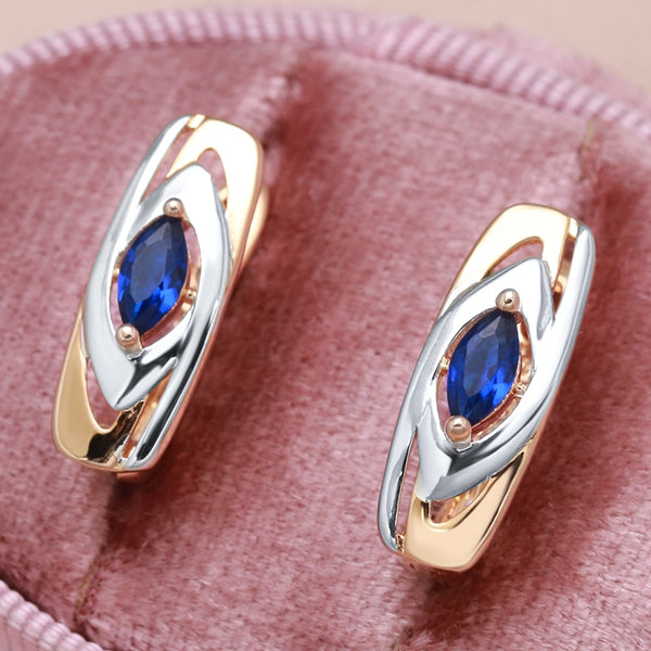 Personality Pointed Blue Zircon Silver Color Texture 585 Gold Women';s Clip Earrings