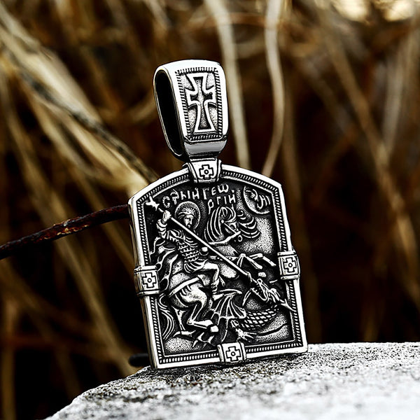 Vintage Stainless Steel Holy Warrior Religious Back Bible Necklace Pendant For Men