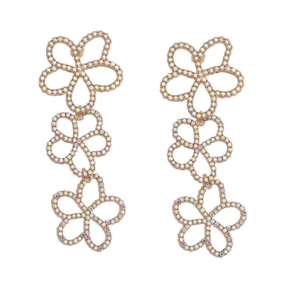 New Rhinestone Flower Dangle Drop Earrings For Women