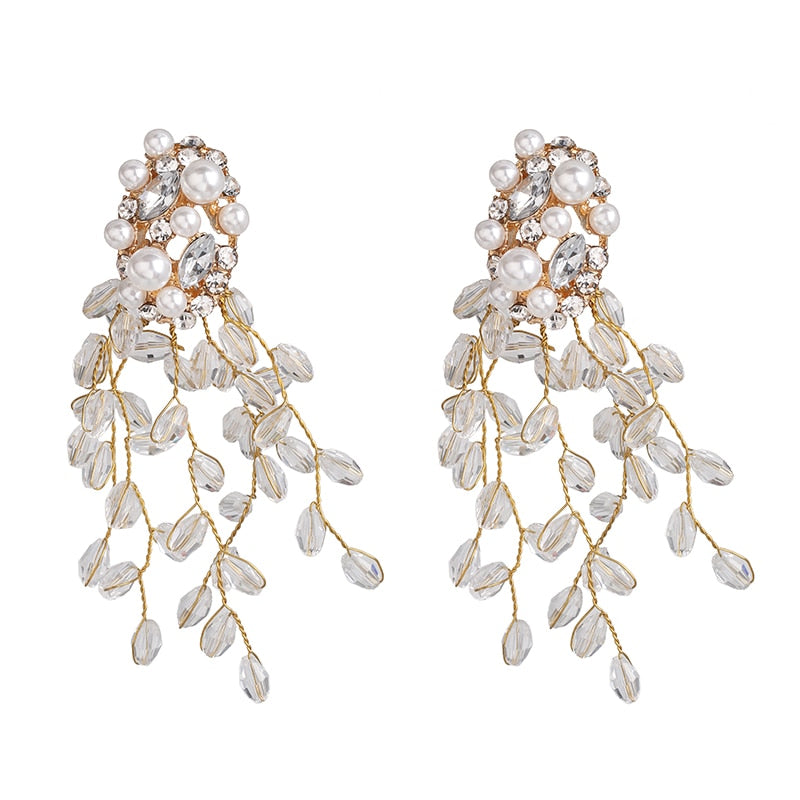 New Long Crystal Tassel Dangle Earrings Female Fine Rhinestones Drop Earring for Women