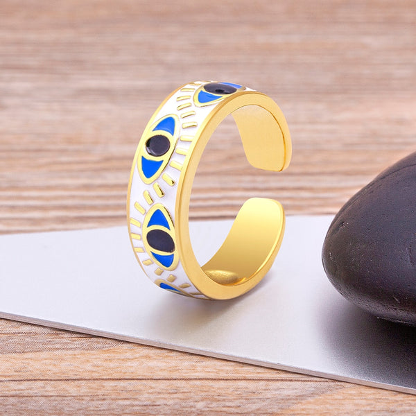 New Trend Design Enamel 9 Colors Lucky Turkey Evil Eye Oil Dripping Ring Women