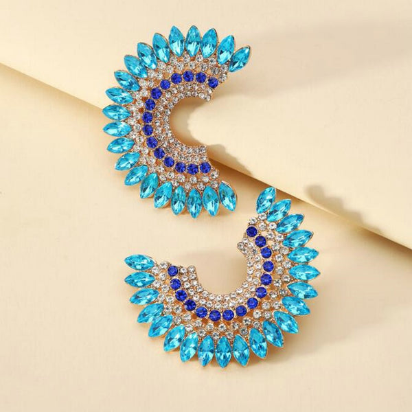 Glamour Statement For Women Fashion C Type Earrings Rhinestone Stud Earrings