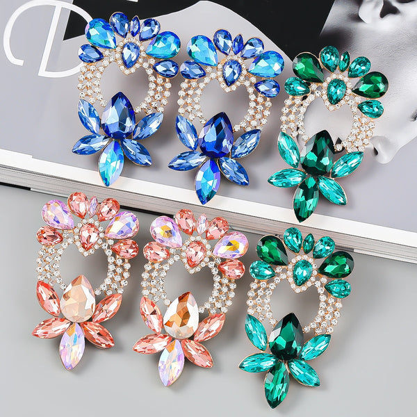 Fashion Metal Rhinestone Hollowed Out Geometric Earrings Women