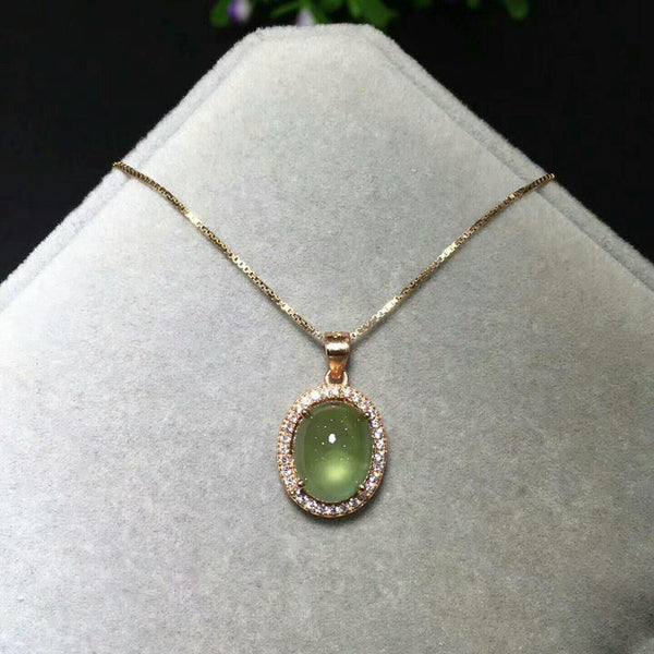 Designer original new silver inlaid natural prehnite pendant necklace