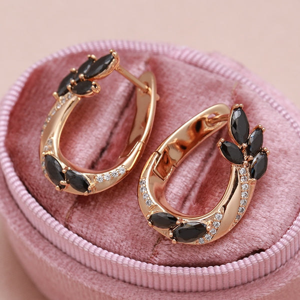 Sexy Pointed Black Zircon 585 Gold Women's Hoop Earrings