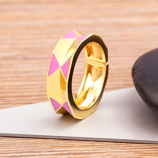 New Arrival Colorful Geometric 8 Colors Enamel Adjustable Rings Women